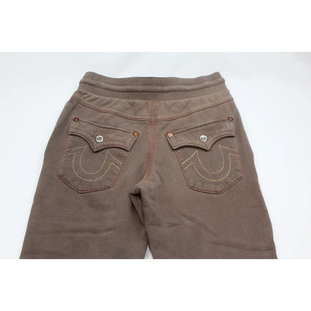 True Religion Sweatpants Men's Small Brown Big T Straight Leg Drawstring Track